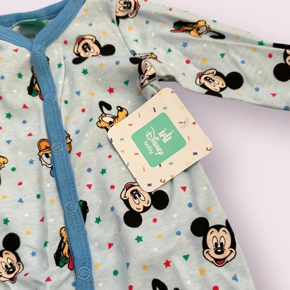NWT Disney Baby Mickey Mouse Best Pals Light Blue Footies With Bib Size 0-3 Mon